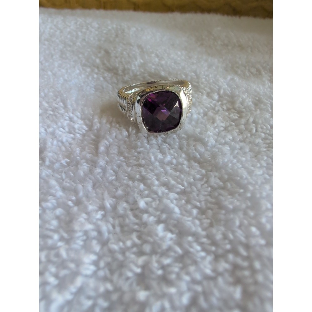 amethyst ring sterling silver size 10.5 detailed band‎
